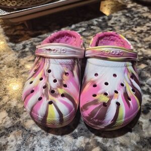 CROCS Kids Sandals in Pink and Yellow Swirl